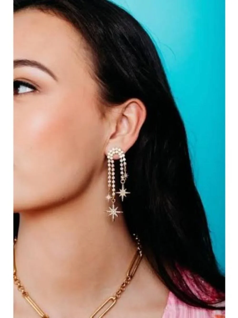 Elizabeth Cole Starlyn Earrings in Gold Womens Drop Dangle Rhinestones Crystals